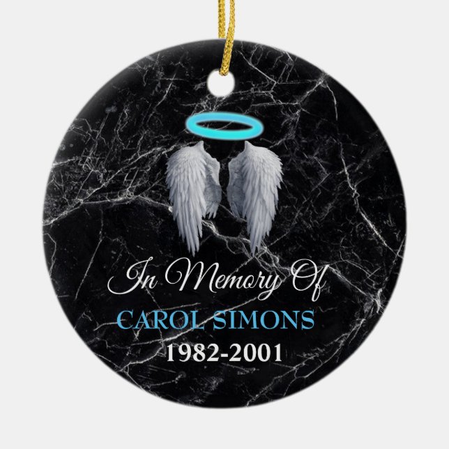 Marble Memorial Halo & Angel Wings Keramik Ornament (Vorne)
