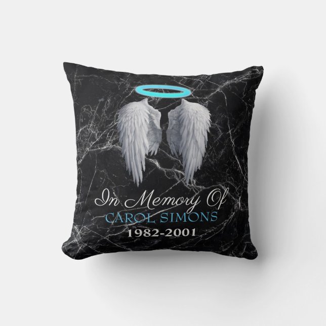 Marble Memorial Halo & Angel Wings Throw Kissen (Vorderseite)