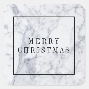 Marble Modern Minimal Frohe Weihnachtsaufkleber Quadratischer Aufkleber