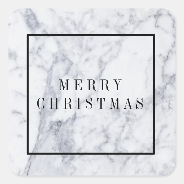 Marble Modern Minimal Frohe Weihnachtsaufkleber Quadratischer Aufkleber (Vorderseite)