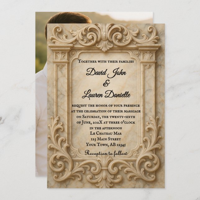 Marble Monarch Photo Wedding Invitation Einladung (Vorne/Hinten)