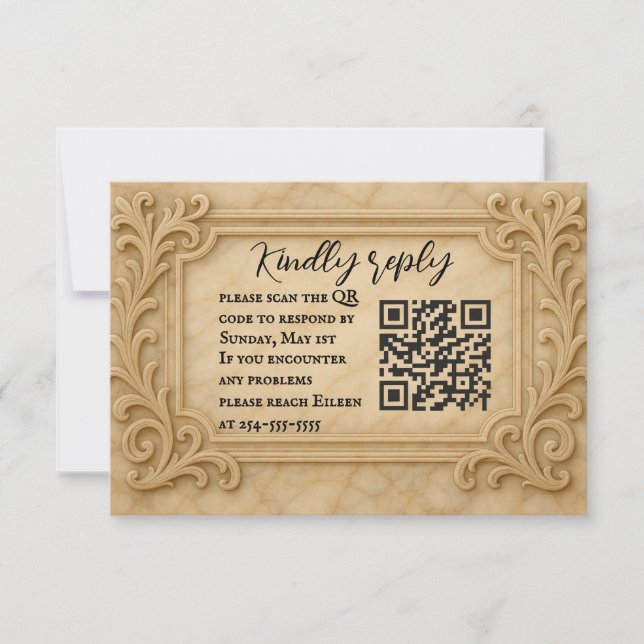Marble Monarch QR Code Wedding RSVP Card (Vorderseite)