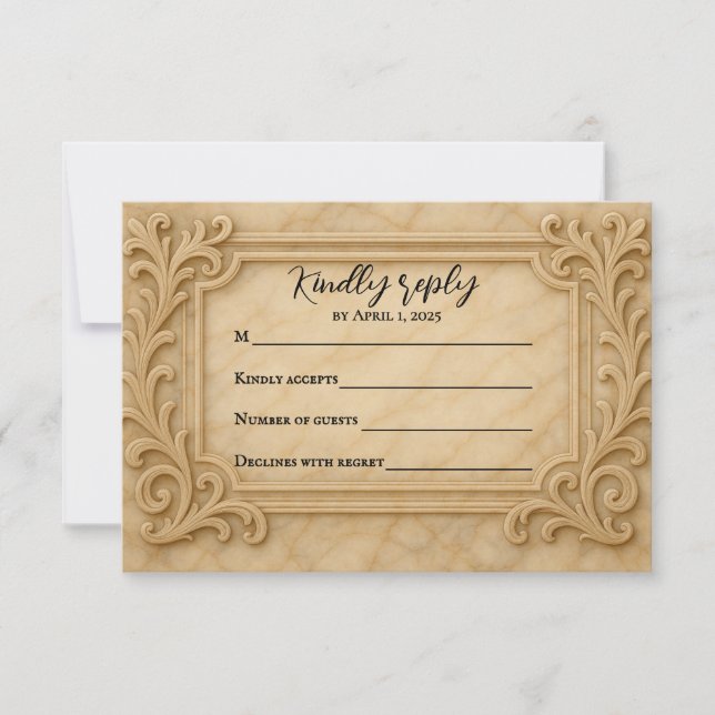 Marble Monarch Wedding RSVP Card Karte (Vorderseite)