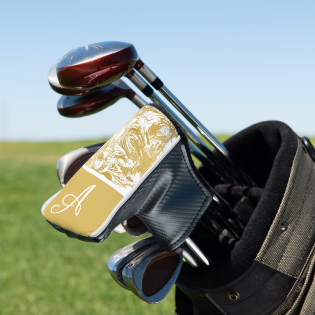 Marble Monogram Gold White Marble Golf He Golf Headcover (In Situ)