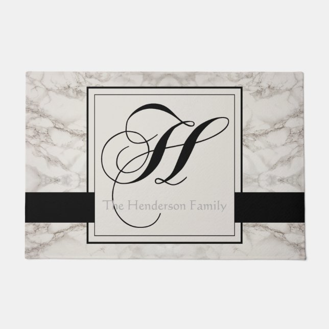 Marble Muster Schwarze Monogramm H Name Elegant hi Fußmatte (Vorderseite)