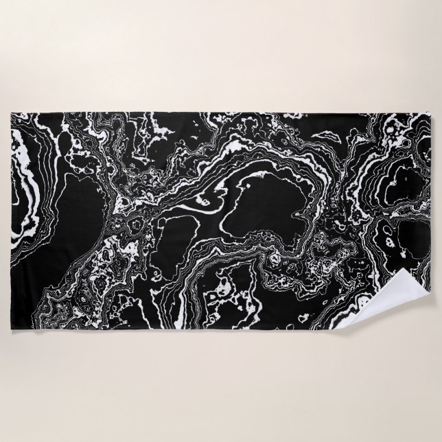 Marble Mystique - Agate Elegance - schwarz-weiß Strandtuch (Vorderseite)