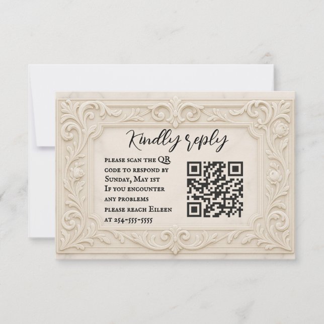 Marble Mystique QR Code Wedding RSVP Card Karte (Vorderseite)