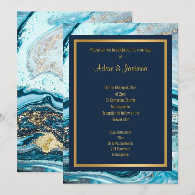 MARBLE NAVY GOLD LAYERED WEDING EINLADUNG (Vorne/Hinten)