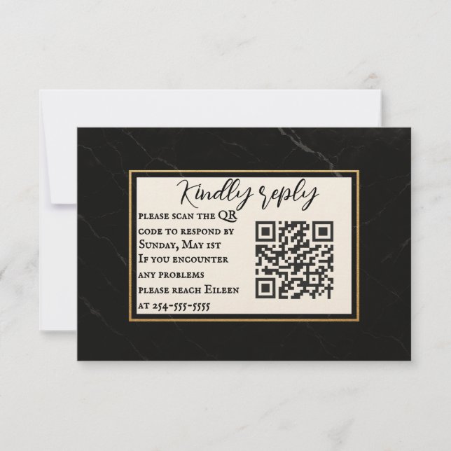 Marble Onyx QR Code Wedding RSVP Card Karte (Vorderseite)