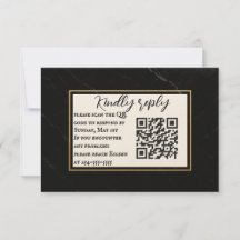 Marble Onyx QR Code Wedding RSVP Card