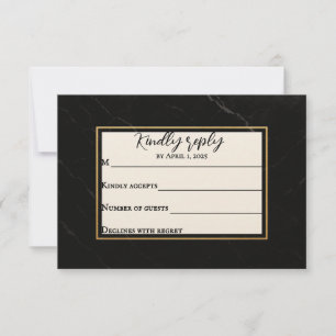 Marble Onyx Wedding RSVP Card Karte