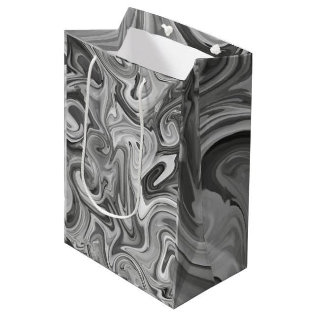 Marble Paint Black Chic Weihnachtsgeschenk Wrap Mittlere Geschenktüte (Vorderseite Schrägansicht)