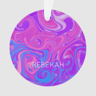 Marble Paint Swirl Art NAME Pink Lila Blue Fun Ornament