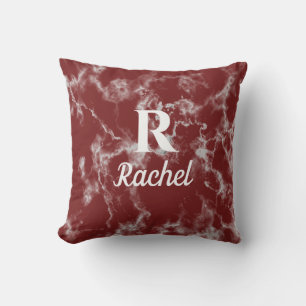 Marble Patterns Burgundy Red Monogram Initial Name Kissen