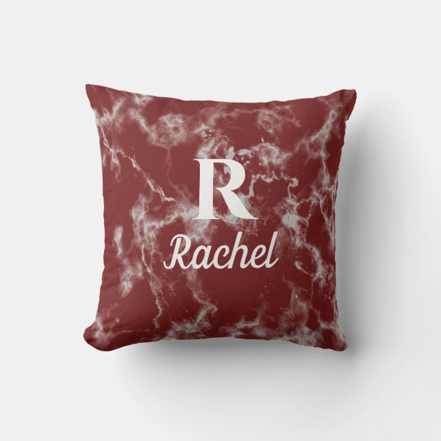 Marble Patterns Burgundy Red Monogram Initial Name Kissen (Vorderseite)