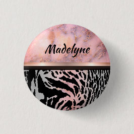 Marble Pink Chic Tiger Safari Print Button