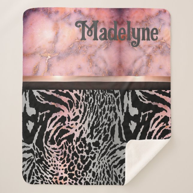 Marble Pink Chic Tiger Safari Print individuell Sherpadecke (Vorderseite)