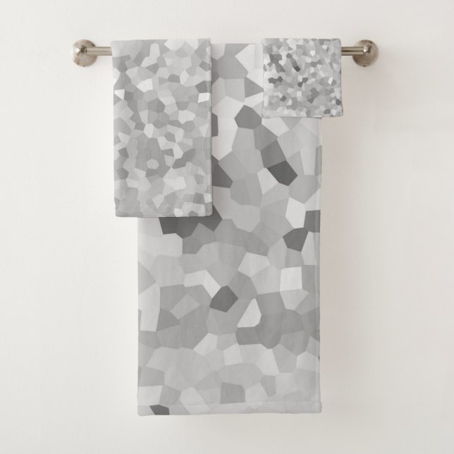 MARBLE PIXELATED GRAY SILVER CUSTOM TOWEL SET (Insitu)