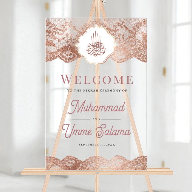 Marble Rose Gold Lace Muslim Wedding Welcome Acrylschild (Von Creator hochgeladen)
