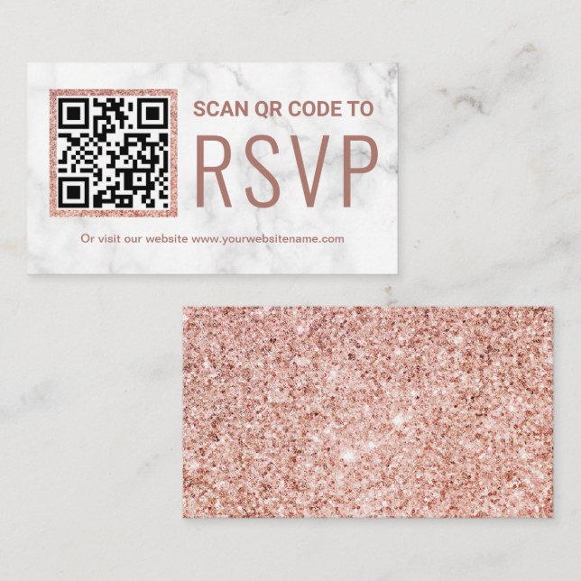 Marble Rose Gold QR Code UAWG Wedding Website Begleitkarte (Vorne/Hinten)