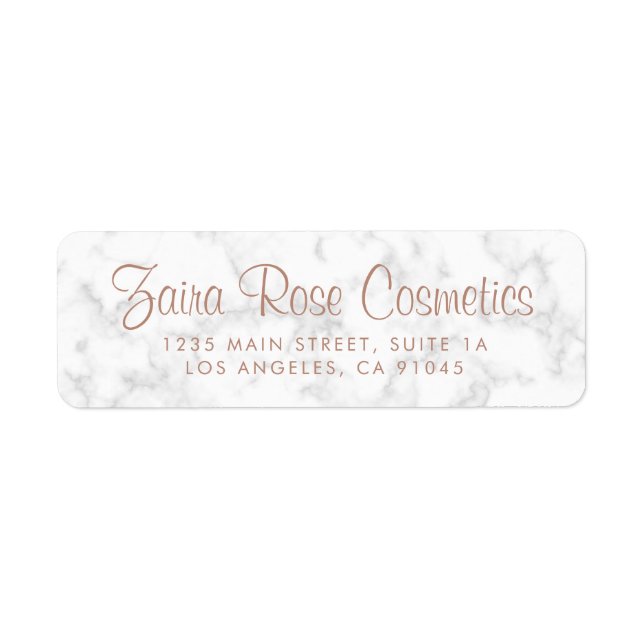 Marble Rose Gold Script Business Rücksendeadresse (Vorne)