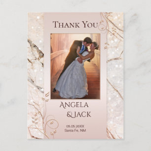 Marble Rose Gold Wedding Foto Danke Postcard Postkarte