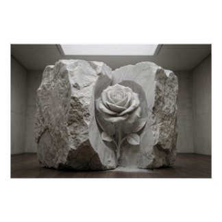 Marble Rose Sculpture Minimalist Fine Art Print Poster