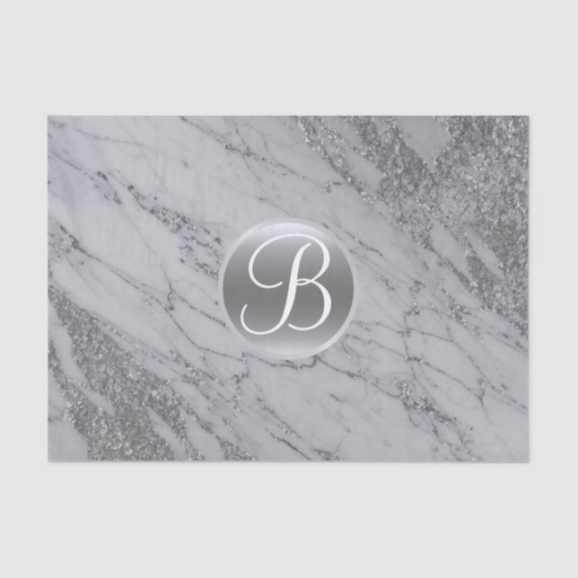 Marble Silver Glitzer Glam Monogram Letter Initial Seidenpapier (Vorderseite)