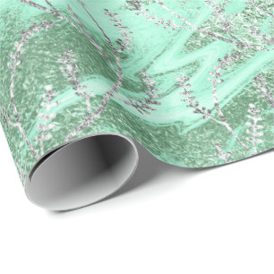 Marble Silver Gray Mint Green Floral Foil Laurel Geschenkpapier
