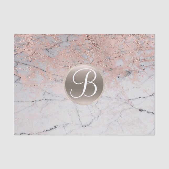 Marble Silver & Rose Gold Monogram Letter Initial Seidenpapier (Vorderseite)