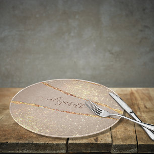 Marble-Stone-Agate Glitter rose gold Name Script Schneidebrett