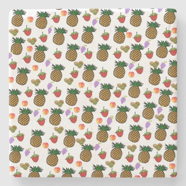 Marble Stone Coaster Pineapple Strawberries Fruit  Steinuntersetzer (Vorderseite)