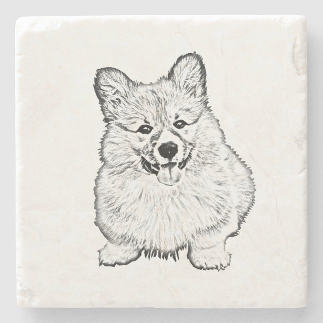 Marble Stone Untersetzer - Walisisches Corgi (Vorderseite)
