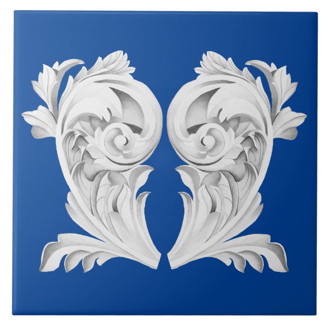 Marble Tendrils auf einer blauen Keramik Fliese (Vorderseite)