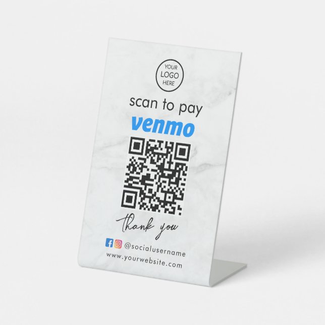 Marble Venmo QR Code Zahlung | Logo | Zur Bezahlun Sockelschild (Vorderseite)