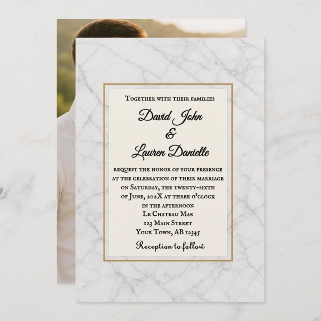 Marble Whisper Photo Wedding Invitation Einladung (Vorne/Hinten)