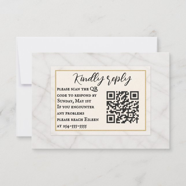 Marble Whisper QR Code Wedding RSVP Card Karte (Vorderseite)