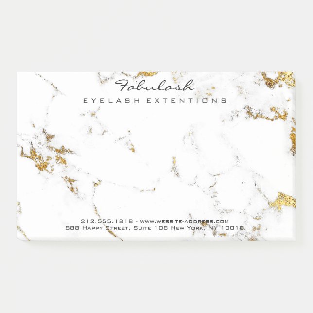 Marble White Gold Name Adress Minimal Lux Post-it Klebezettel (Vorderseite)