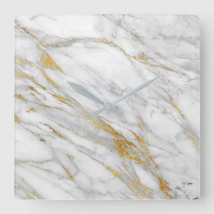 Marble White Gray Golden Blush Graphite Carrara Quadratische Wanduhr