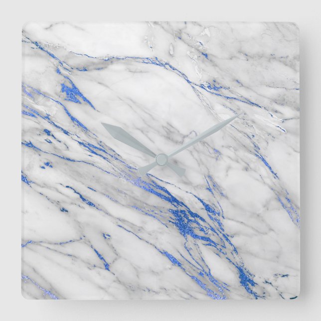 Marble White Gray Saphire Navy Blue Carrara Quadratische Wanduhr (Vorderseite)