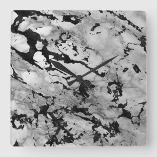 Marble White Gray Silver Black Carrara Abstract Quadratische Wanduhr