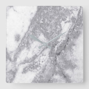 Marble White Gray Silver Metallic Blush Carrara Quadratische Wanduhr