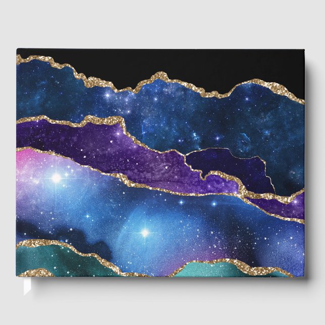 Marbled Agate Stone Galaxy Funkelnd Sterne Gästebuch (Vorderseite)