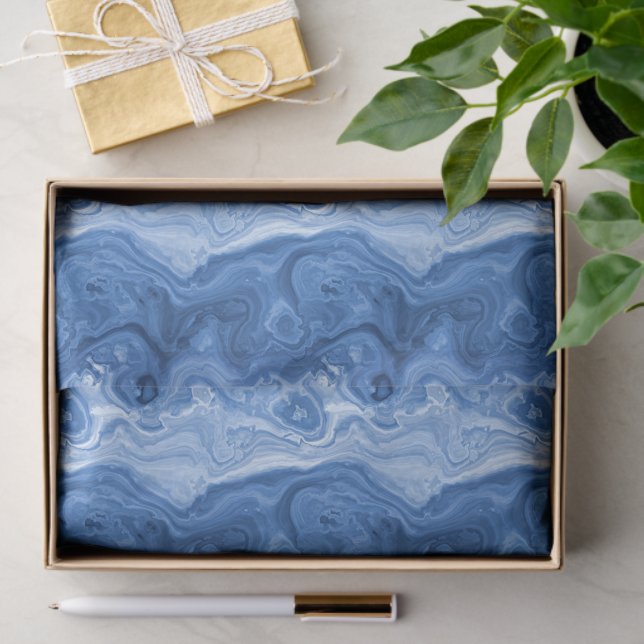 Marbled Azure Cobalt Blue White Agate Art Muster Seidenpapier (Geschenk)