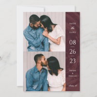 Marbled Band 2-Foto Save the Date Card - Rot