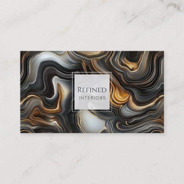 Marbled Black Agate Business Card Visitenkarte (Vorderseite)