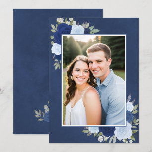 Marbled Blue Boho Rose Foto Underlay Wedding Einladung