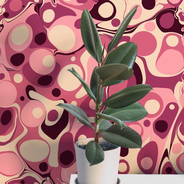 Marbled Burgundy Liquid Ink Art Tapete (Modern liquid ink marbled burgundy peel and stick art wallpaper)