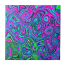 Marbled Magenta und Lime Green Groovy Abstrakte Ku