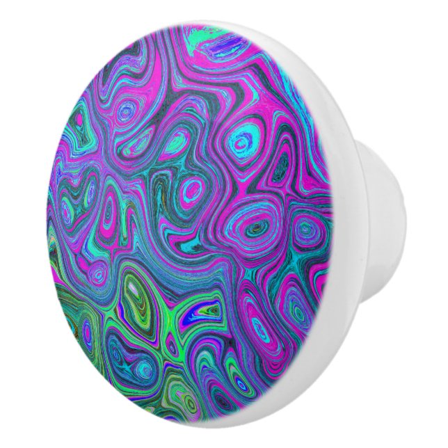 Marbled Magenta und Lime Green Groovy Abstrakte Ku Keramikknauf (Rechts)
